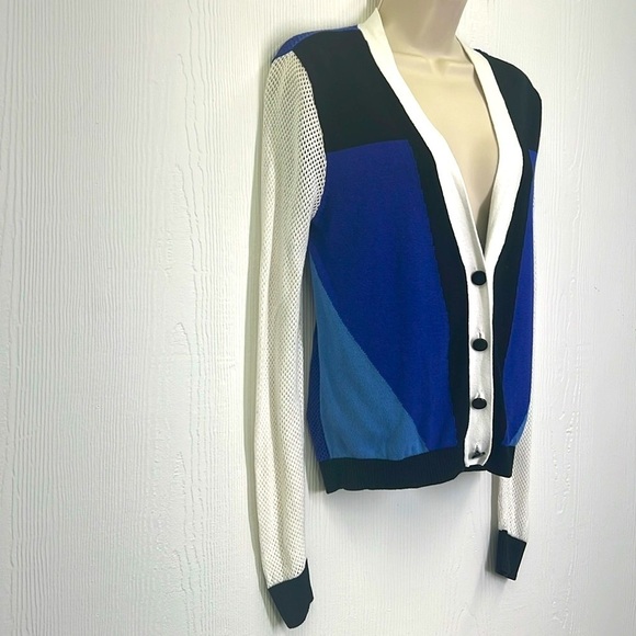 Peter Pilotto - Target Blue Colorblock Long Sleeve Net Cardigan Sweater Small - Picture 4 of 14